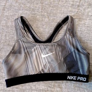 Nike sports bra - black, grey, and white stripes